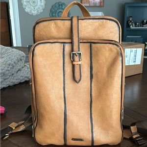 Cluci tanned full grain leather laptop backpack- brown with 3 compartments